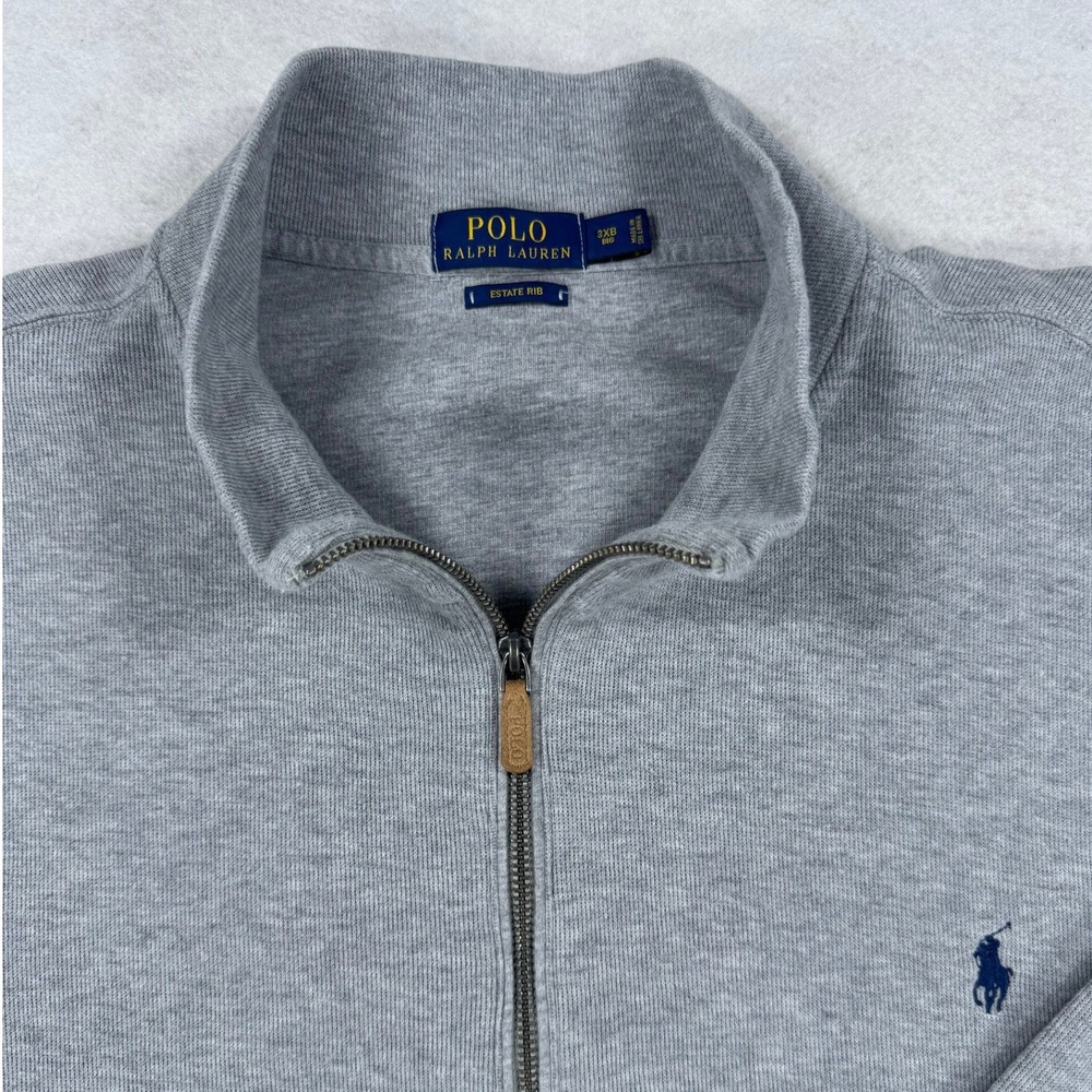 Polo Ralph Lauren Estate Rib Full Zip sweater Grey Mens 3XB Big Zip Pockets